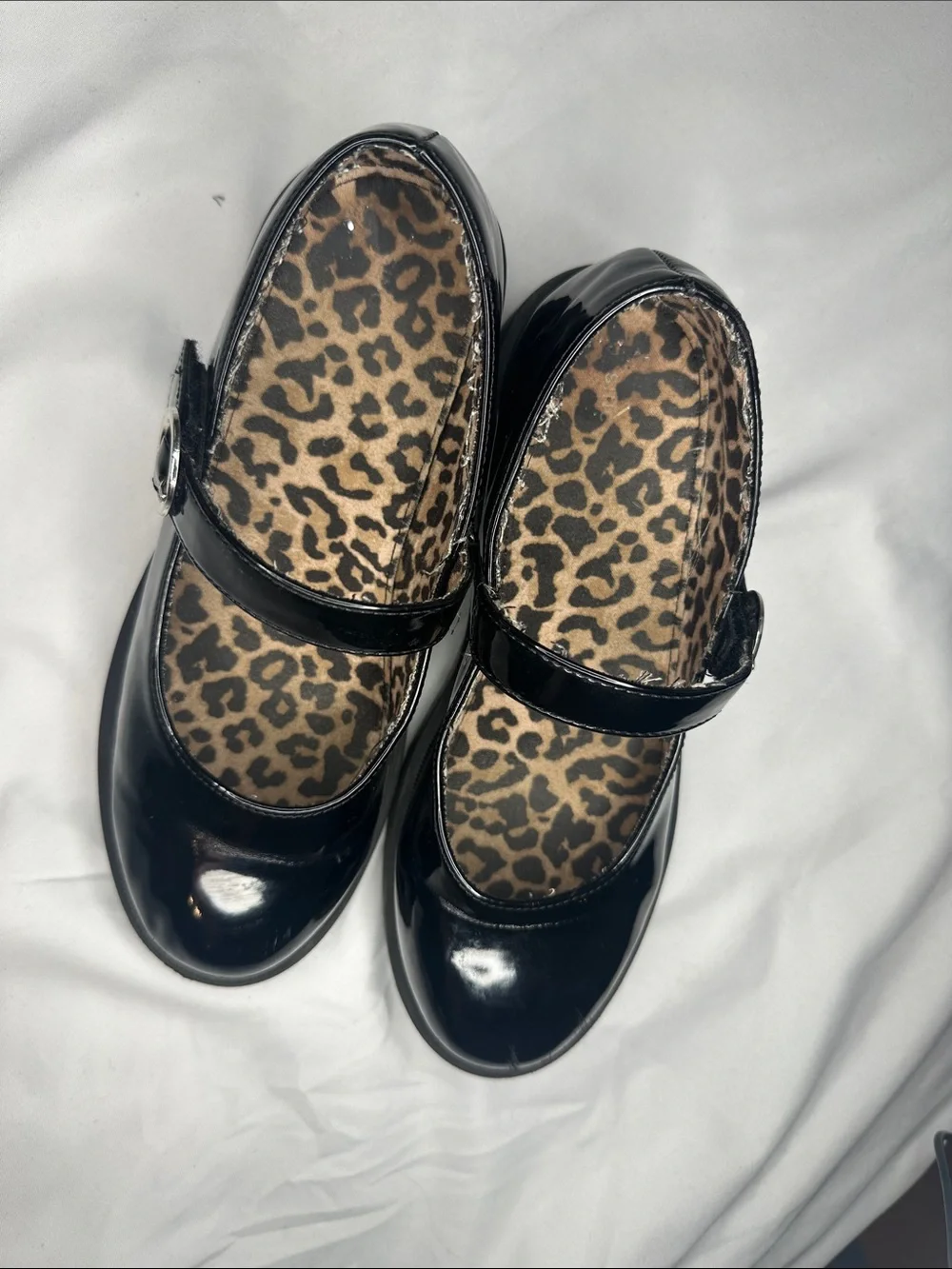 Girls Black Patent Mary Jane Shoes Leopard Insole Sincerely Jules Girl size 2